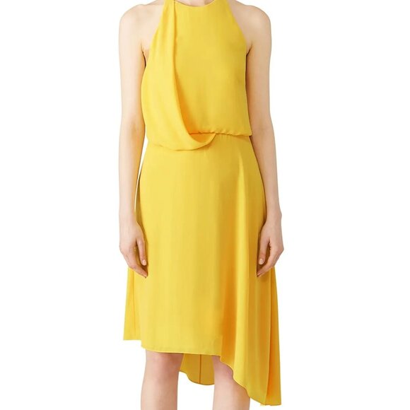 Halston Heritage Yellow Crepe Draped Halter Dress Size 14 - Picture 1 of 7